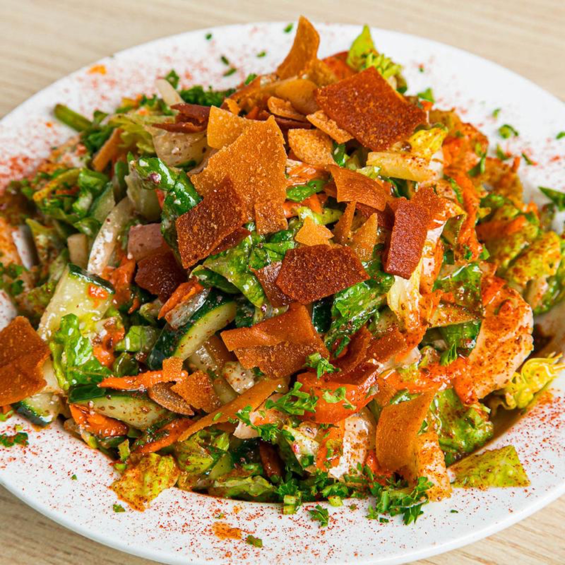 Fattoush salad with crisp pita and sumac