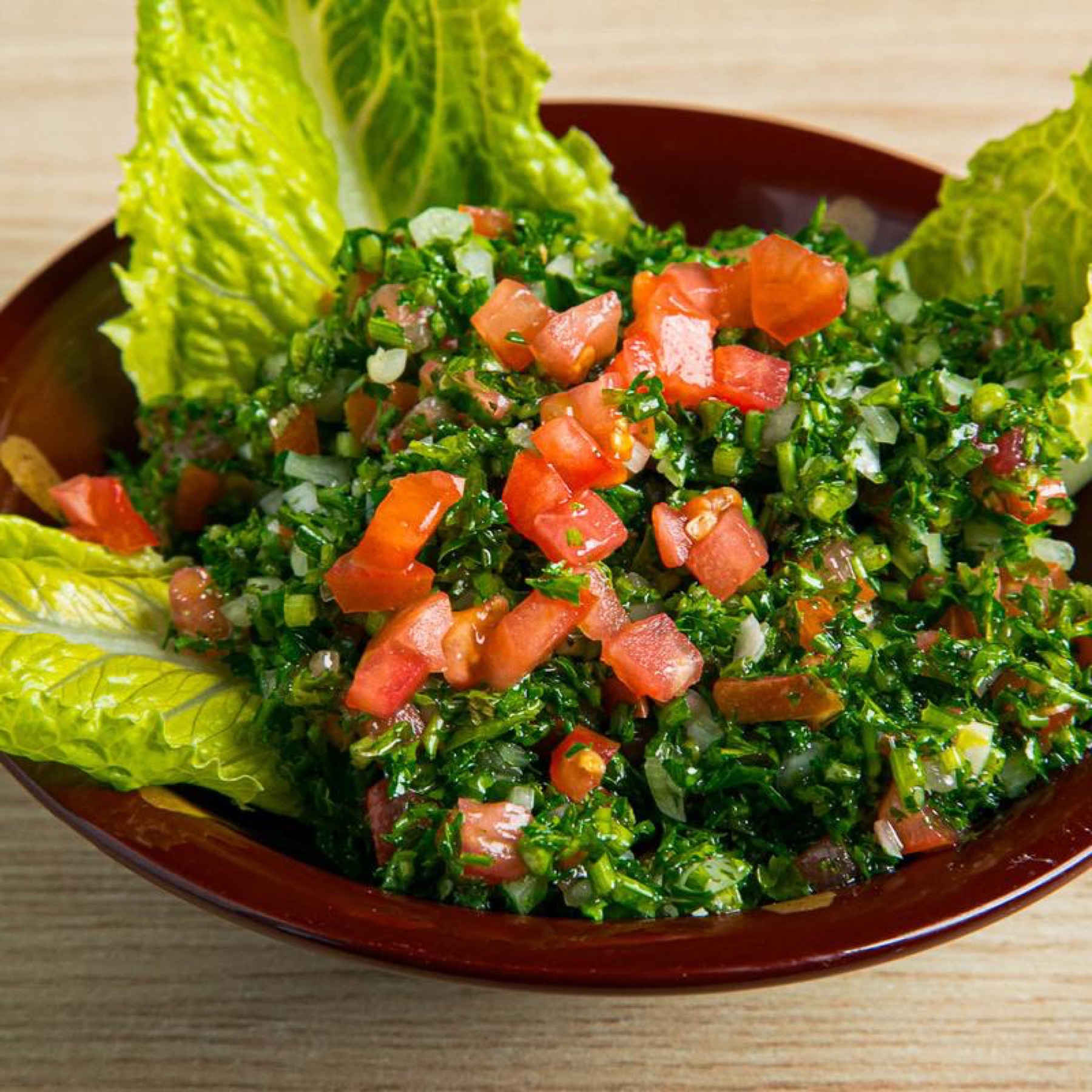 Tabbouli salad with romaine leaves